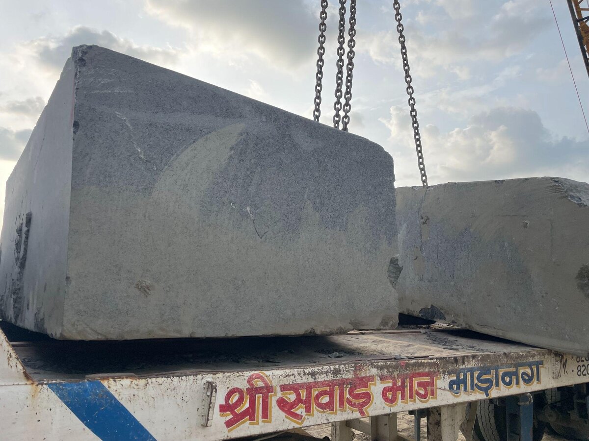 Raj Stones Rajasthan Black Granite Blue Dot large block at quarry